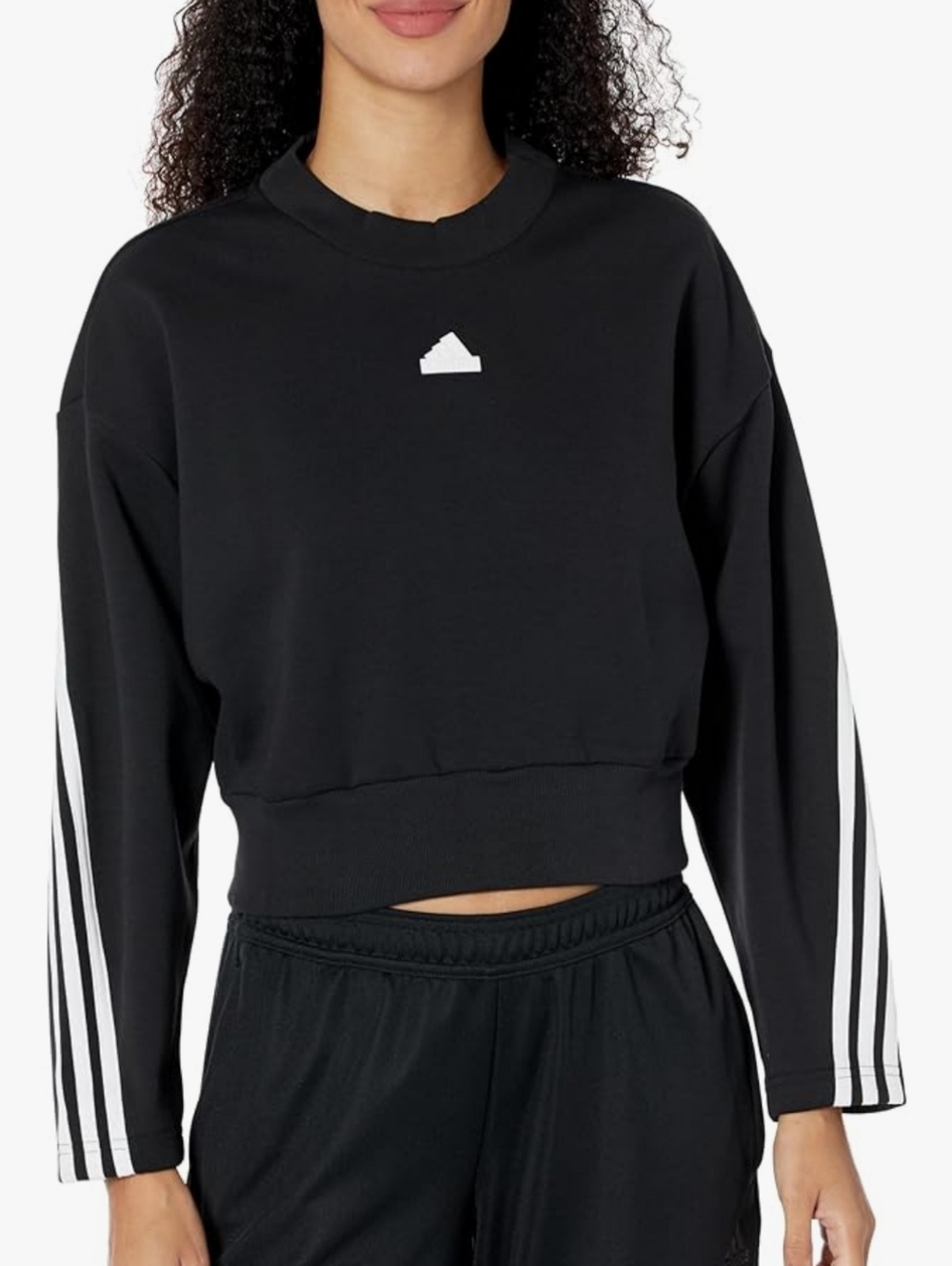 Adidas -Black Cropped Sweatshirt with 3 White Stripes - Size M ( BRAND NEW )